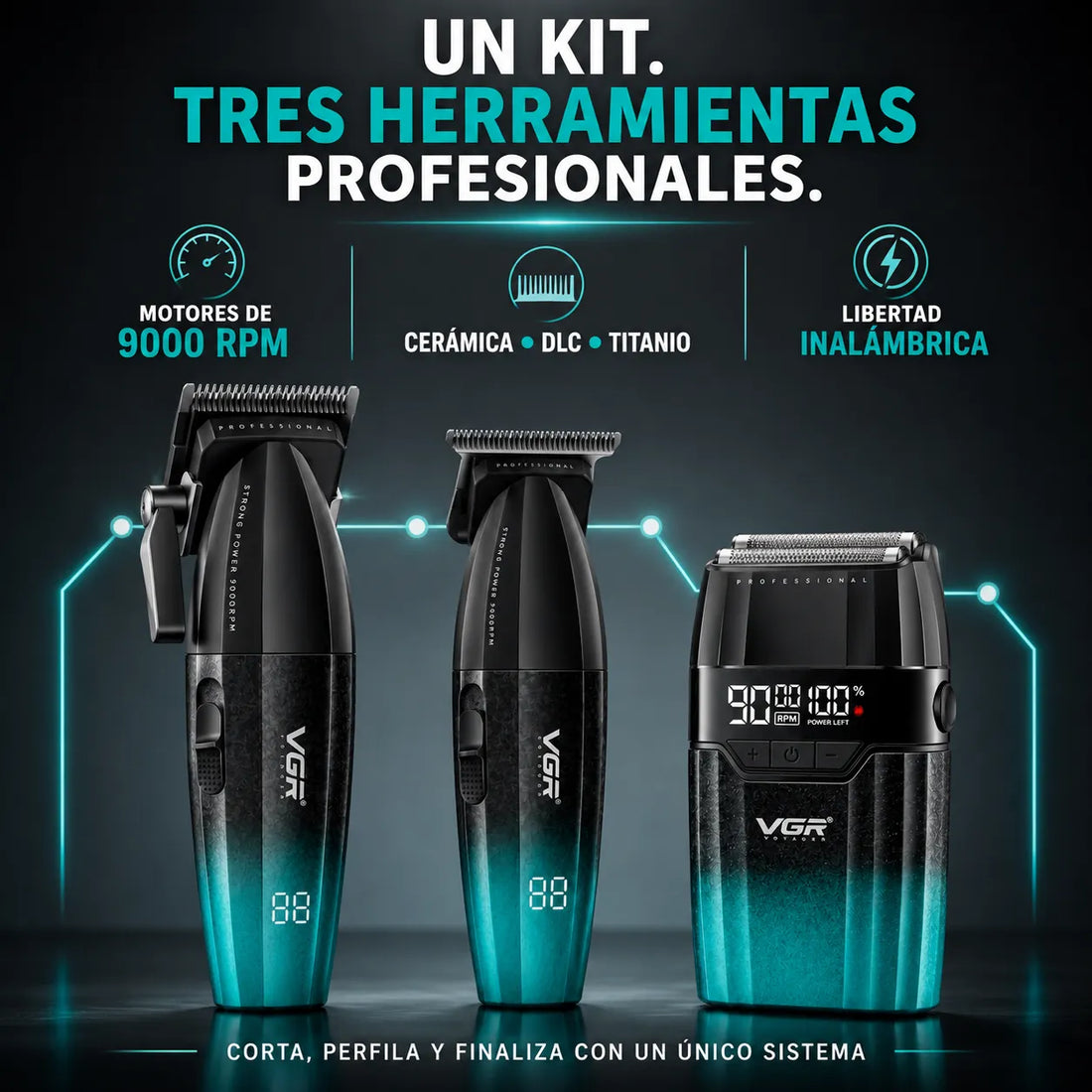 VGR – Kit de barbería 3 en 1 inalámbrico para hombre 640 S3, verde