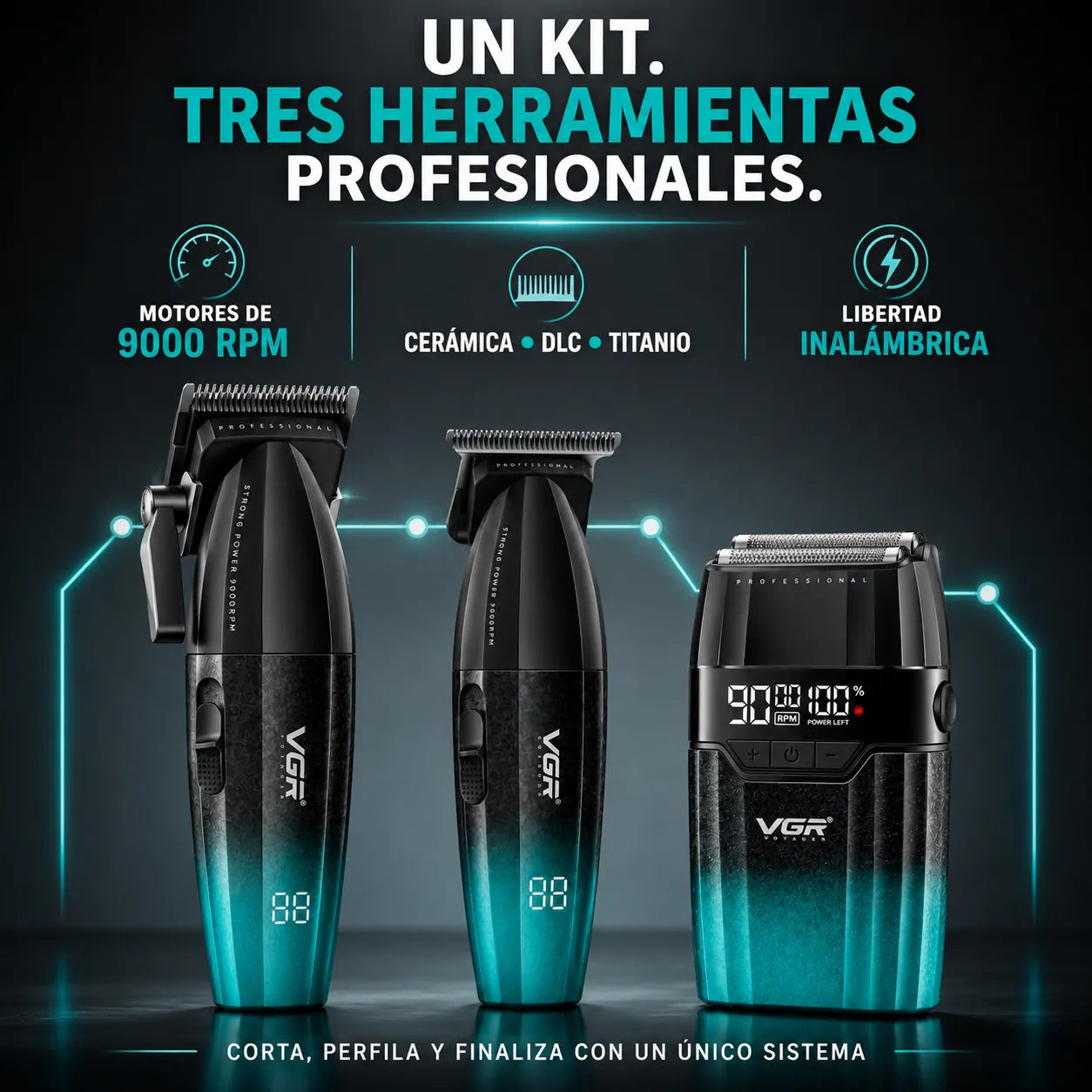 VGR – Kit de barbería 3 en 1 inalámbrico para hombre 640 S3, verde