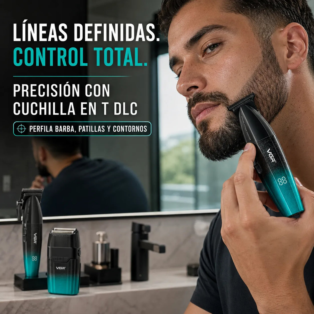 VGR – Kit de barbería 3 en 1 inalámbrico para hombre 640 S3, verde