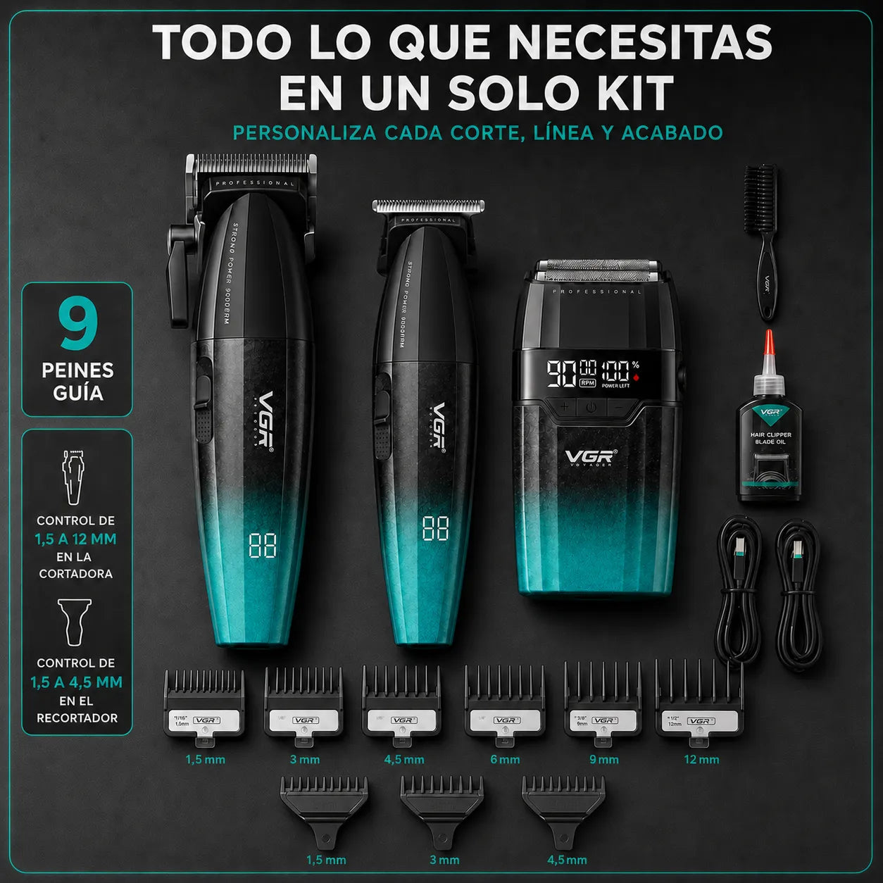 VGR – Kit de barbería 3 en 1 inalámbrico para hombre 640 S3, verde